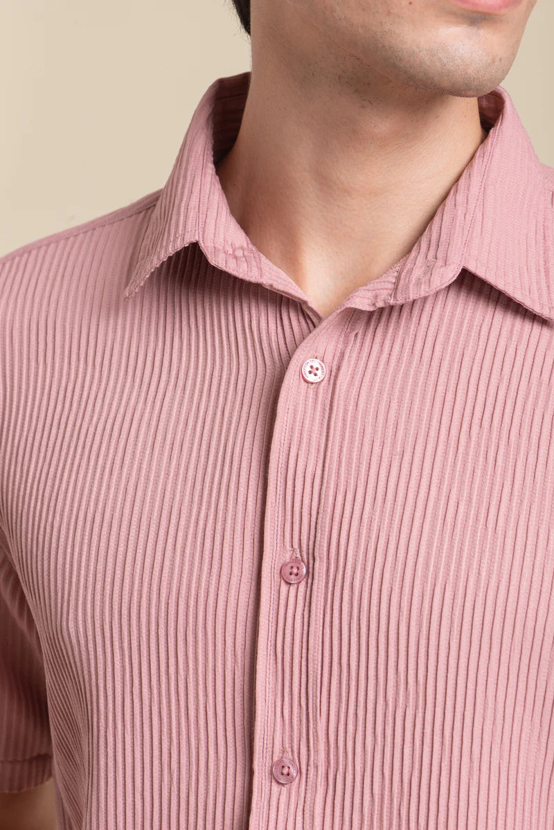 Dusty Rose Textured Short Sleeve Shirt