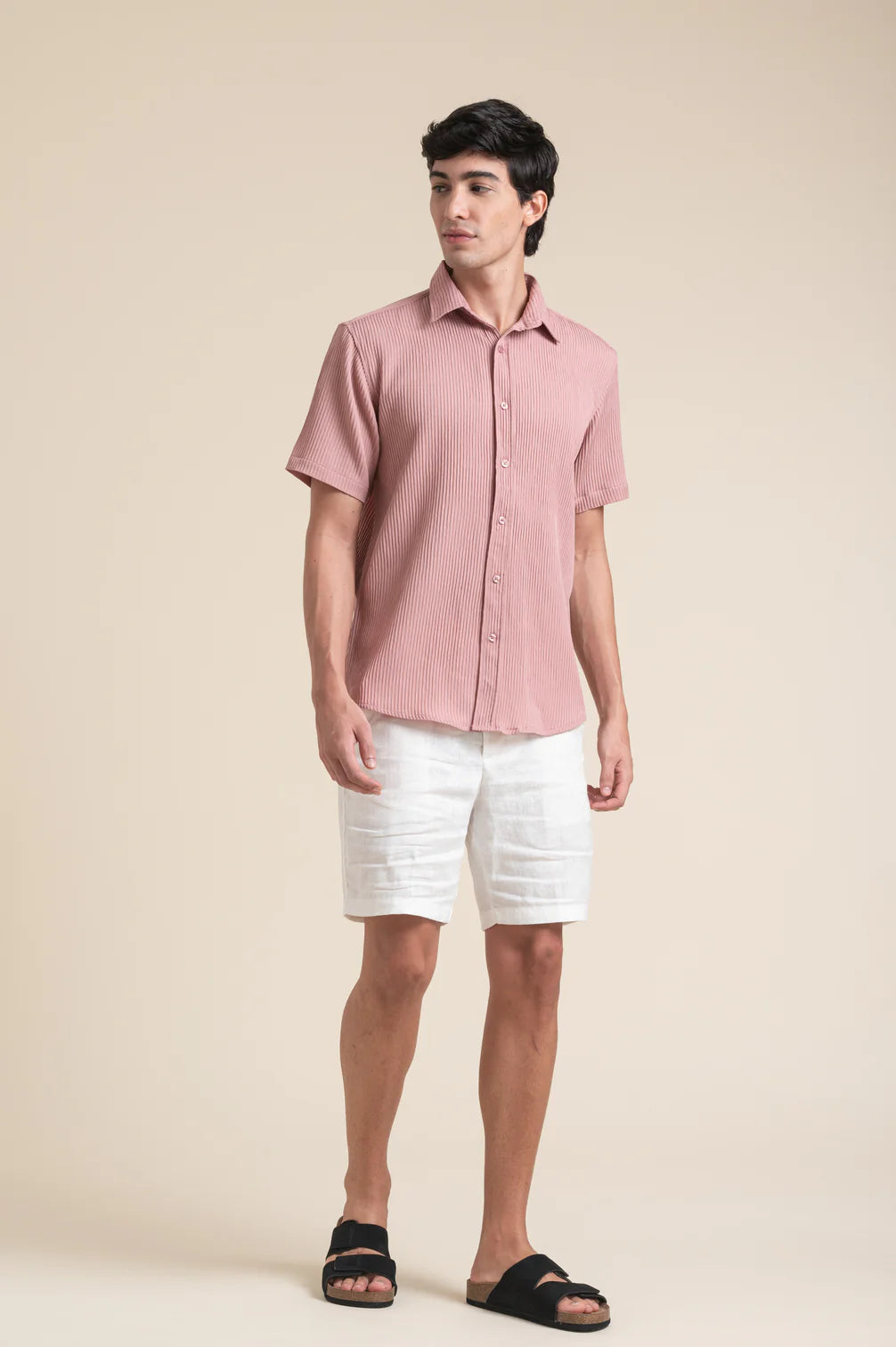 Dusty Rose Textured Short Sleeve Shirt