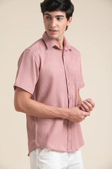 Dusty Rose Textured Short Sleeve Shirt