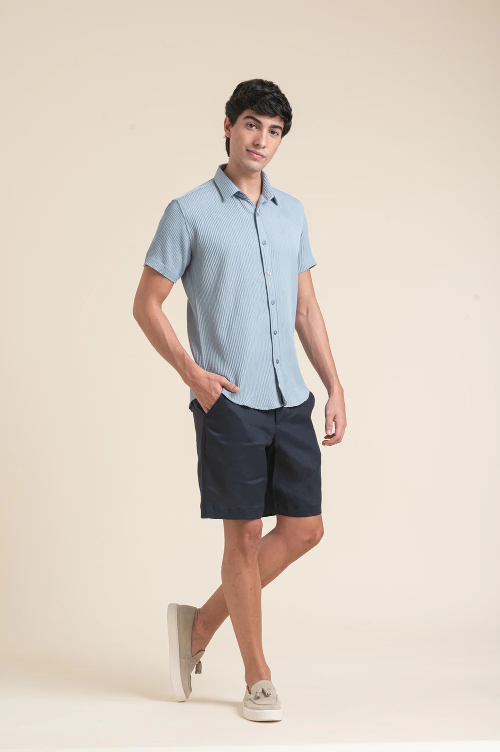 Light Blue Textured Slim Fit Shirt