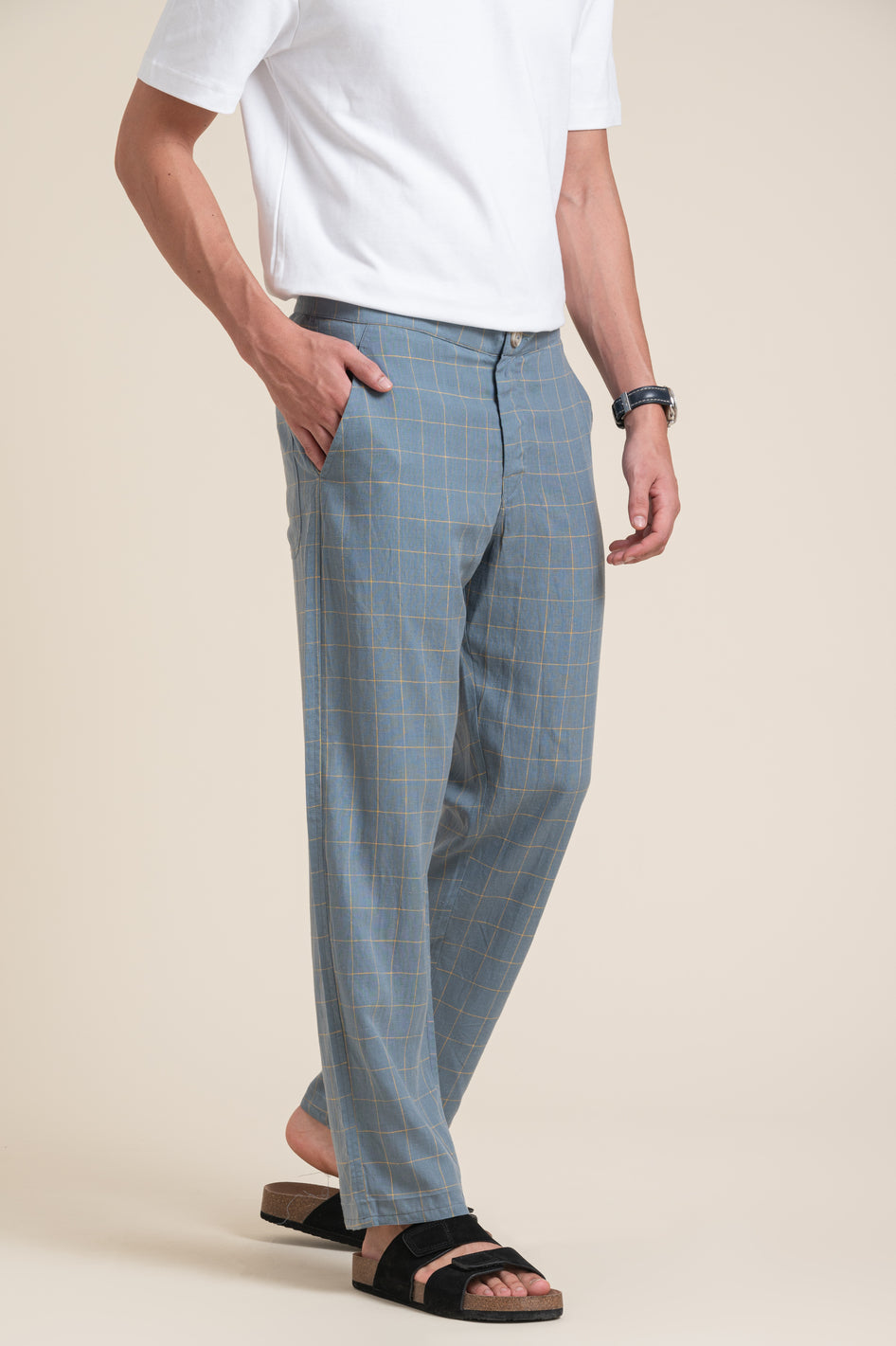 mens-wear-blue-check-linen-trousers