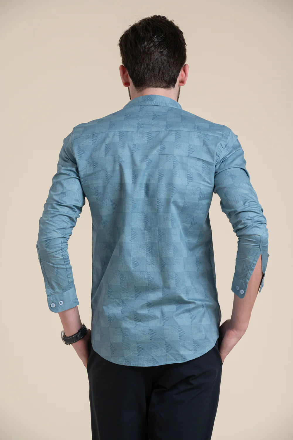 Slim Fit Teal Blue Textured Formal Shirt