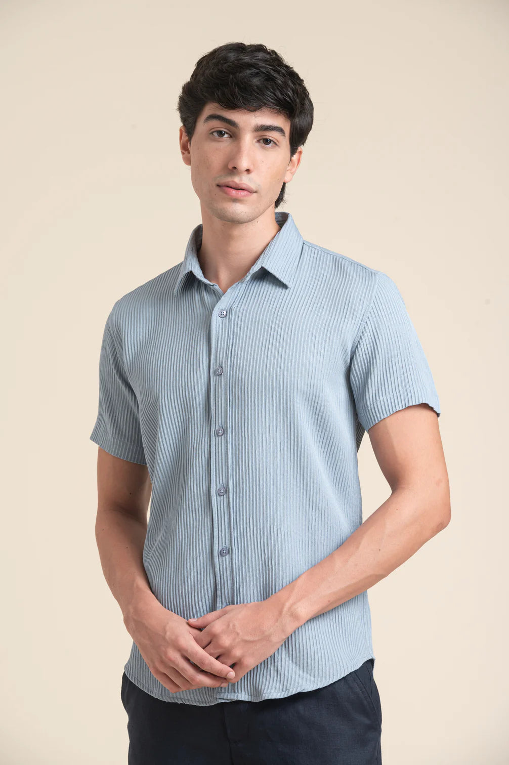 Light Blue Textured Slim Fit Shirt
