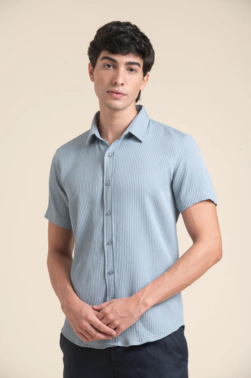 Light Blue Textured Slim Fit Shirt