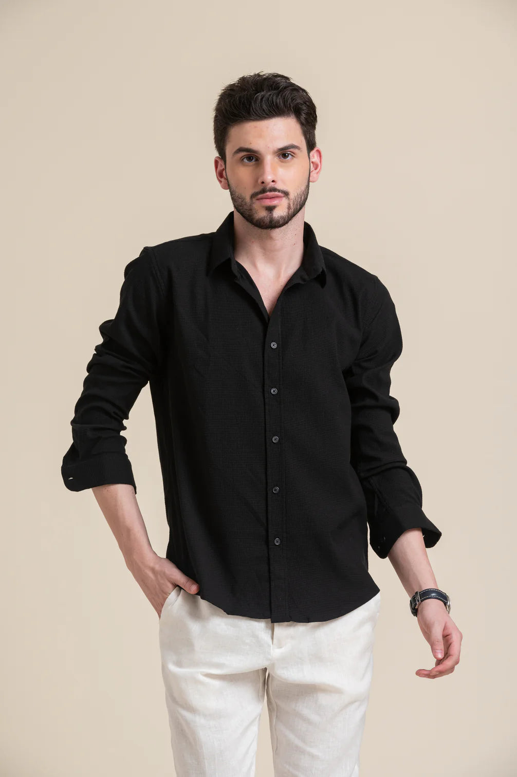 Black Casual Slim Fit Shirt