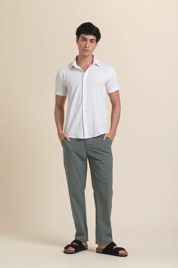 White Textured Slim Fit Casual Shirt