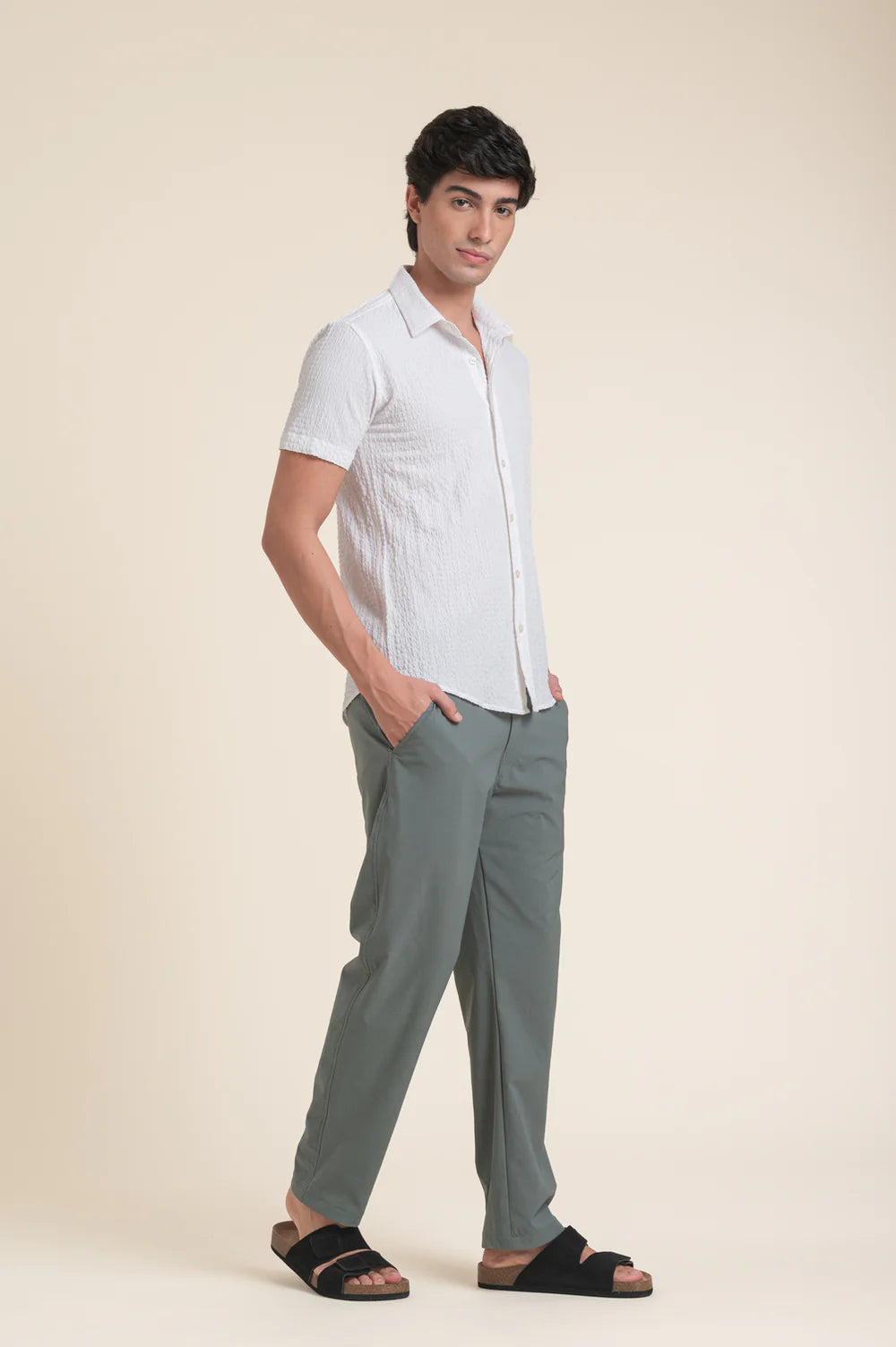 White Textured Slim Fit Casual Shirt