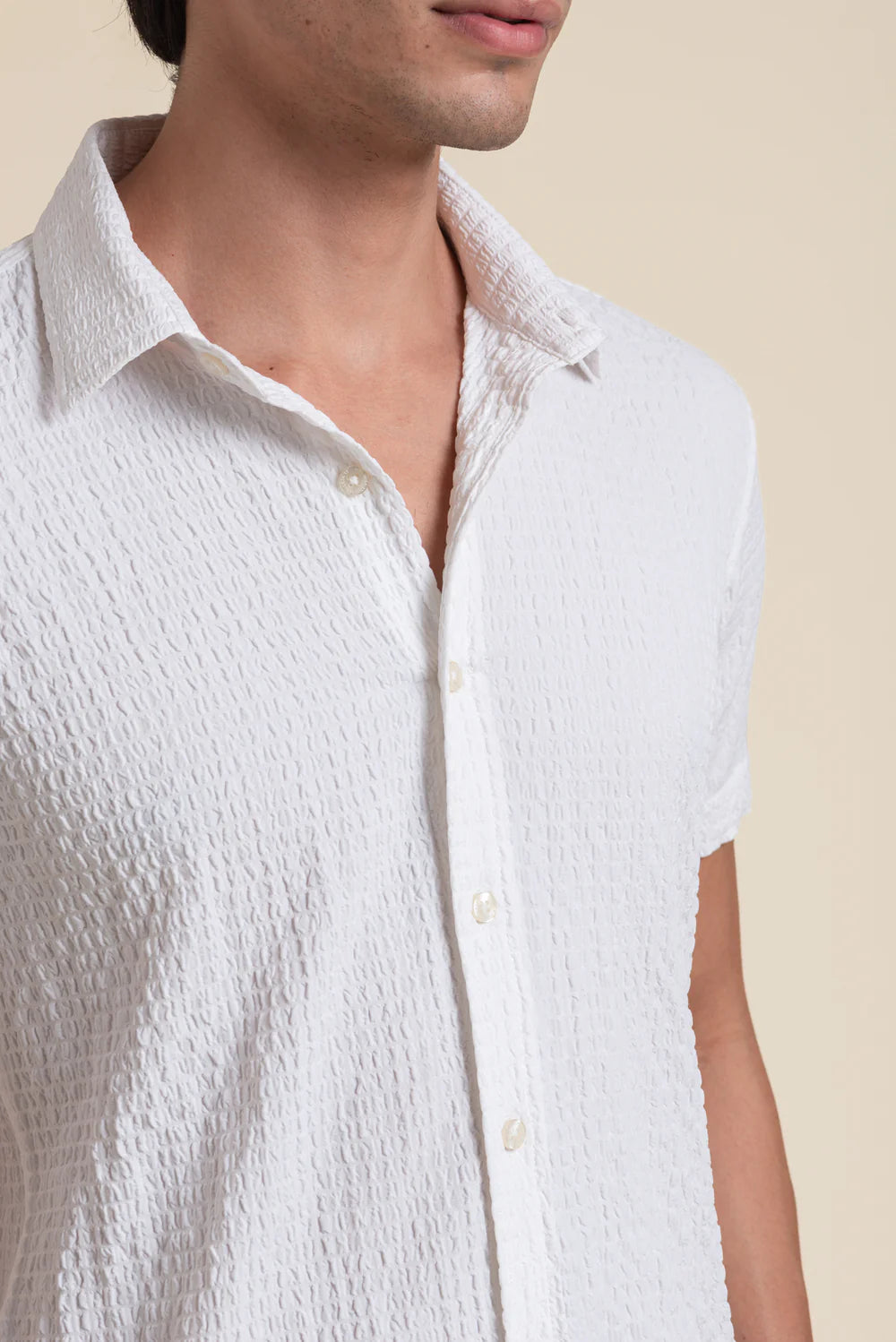 White Textured Slim Fit Casual Shirt