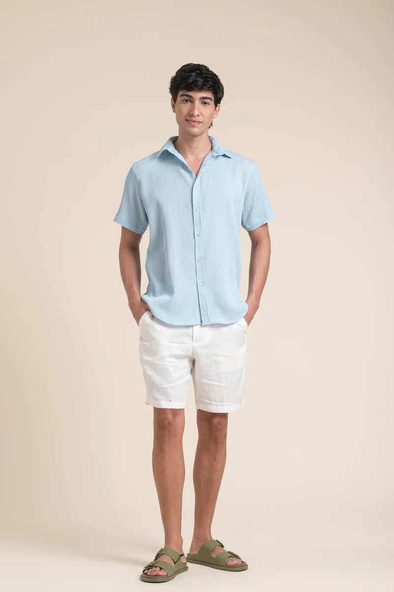 Sky Blue Textured Short Sleeve Shirt