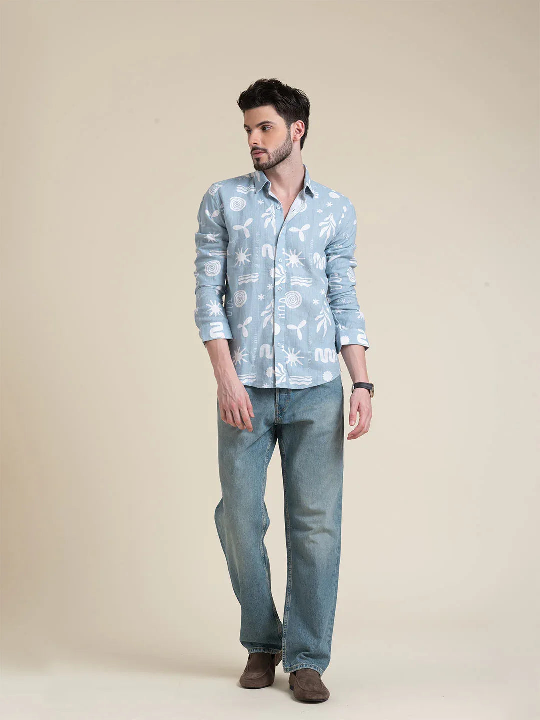 Sky Blue Printed Cotton Shirt