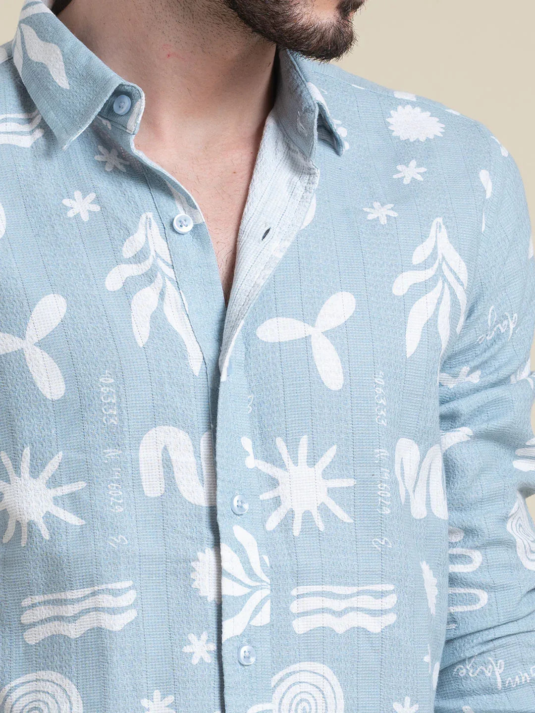 Sky Blue Printed Cotton Shirt