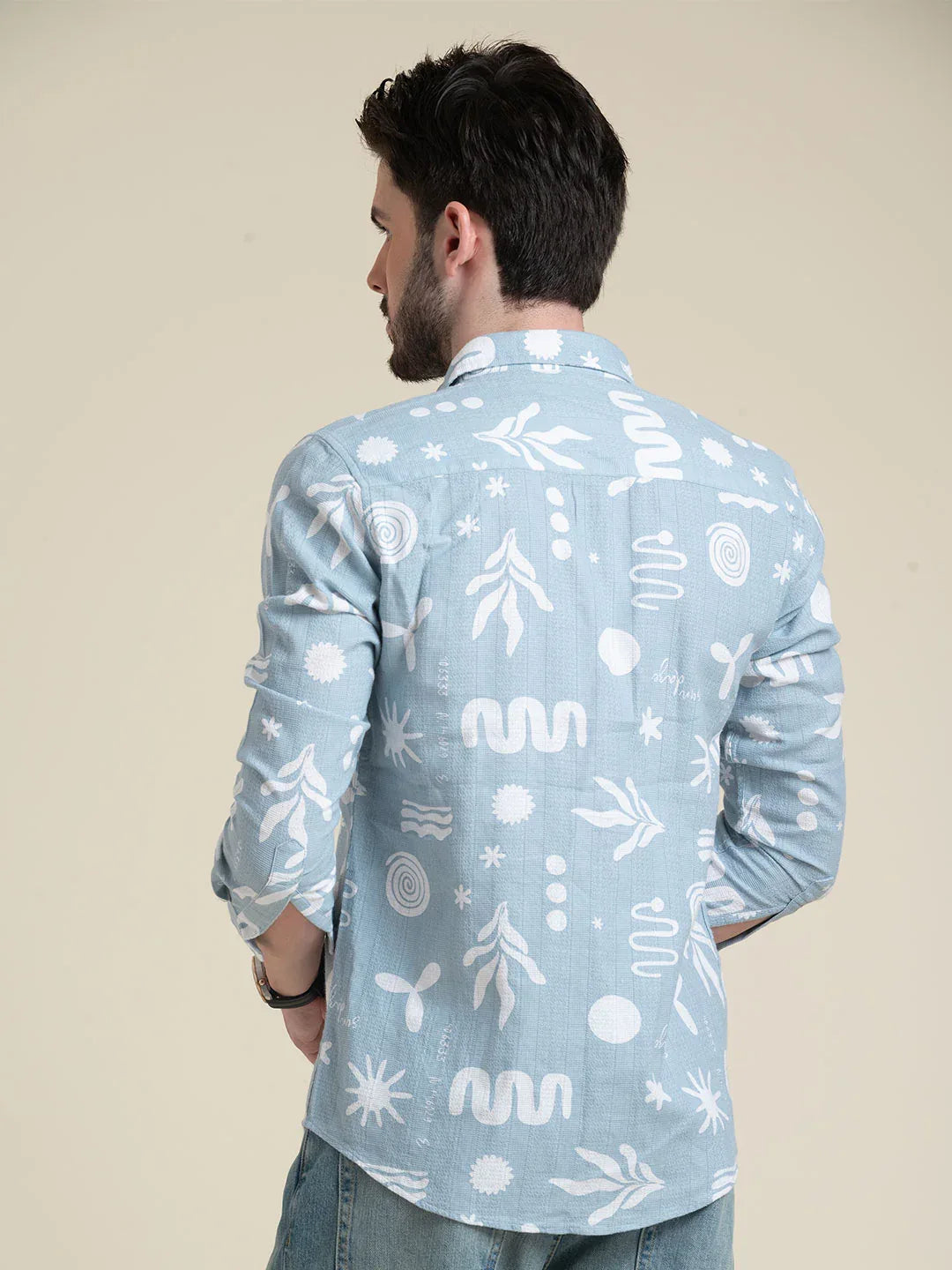 Sky Blue Printed Cotton Shirt