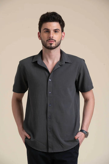Charcoal Grey Textured Short Sleeve Shirt