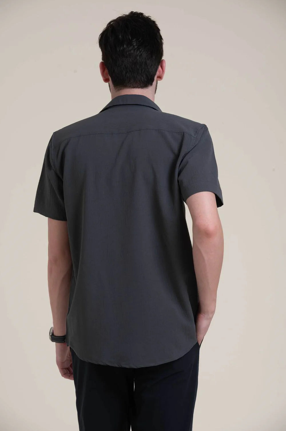 Charcoal Grey Textured Short Sleeve Shirt