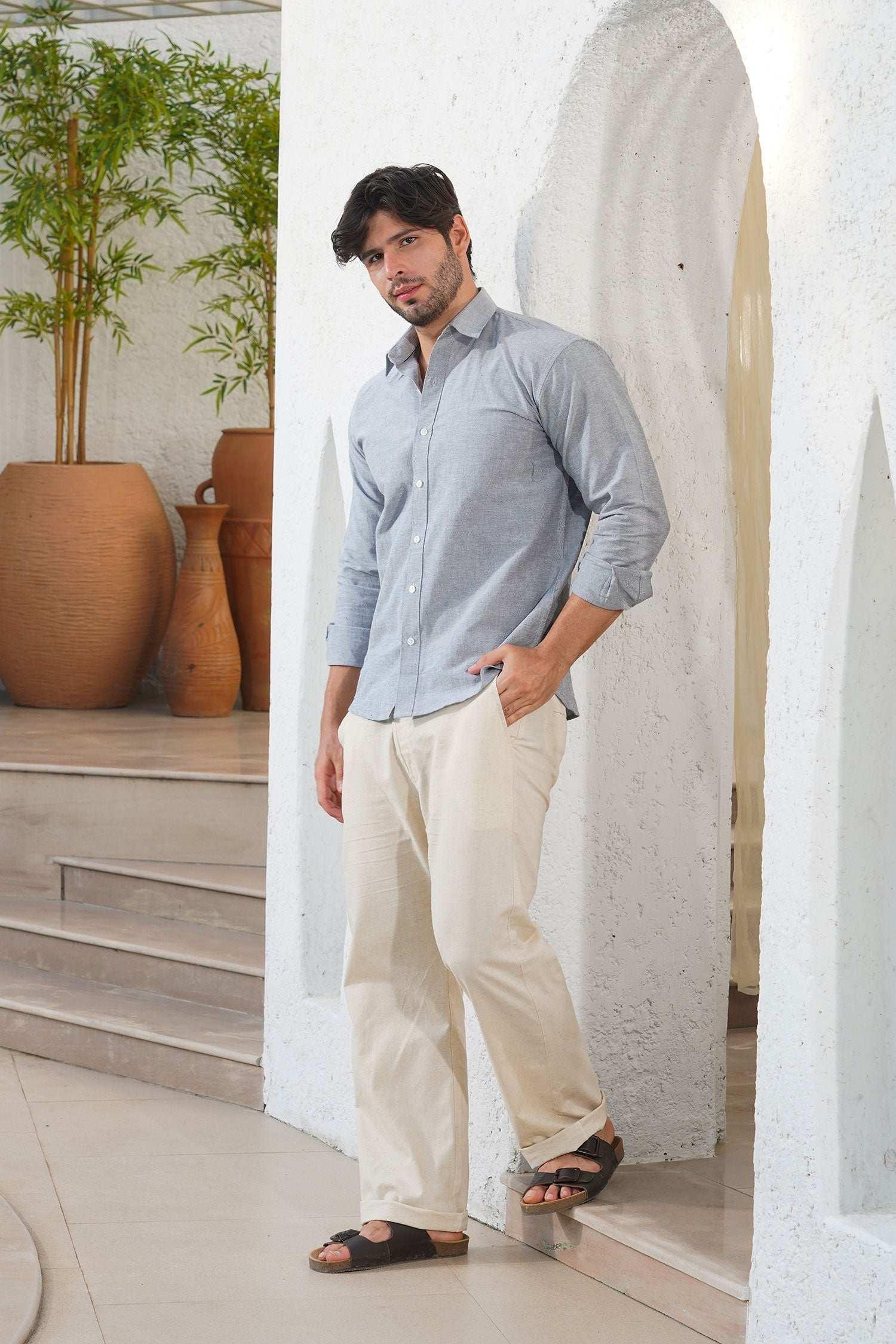 Beige Slim Fit Smart-Casual Trousers