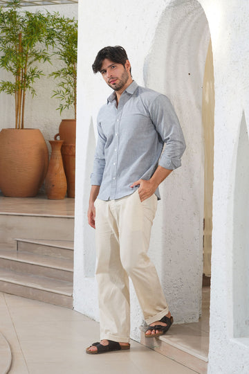 Beige Slim Fit Smart-Casual Trousers