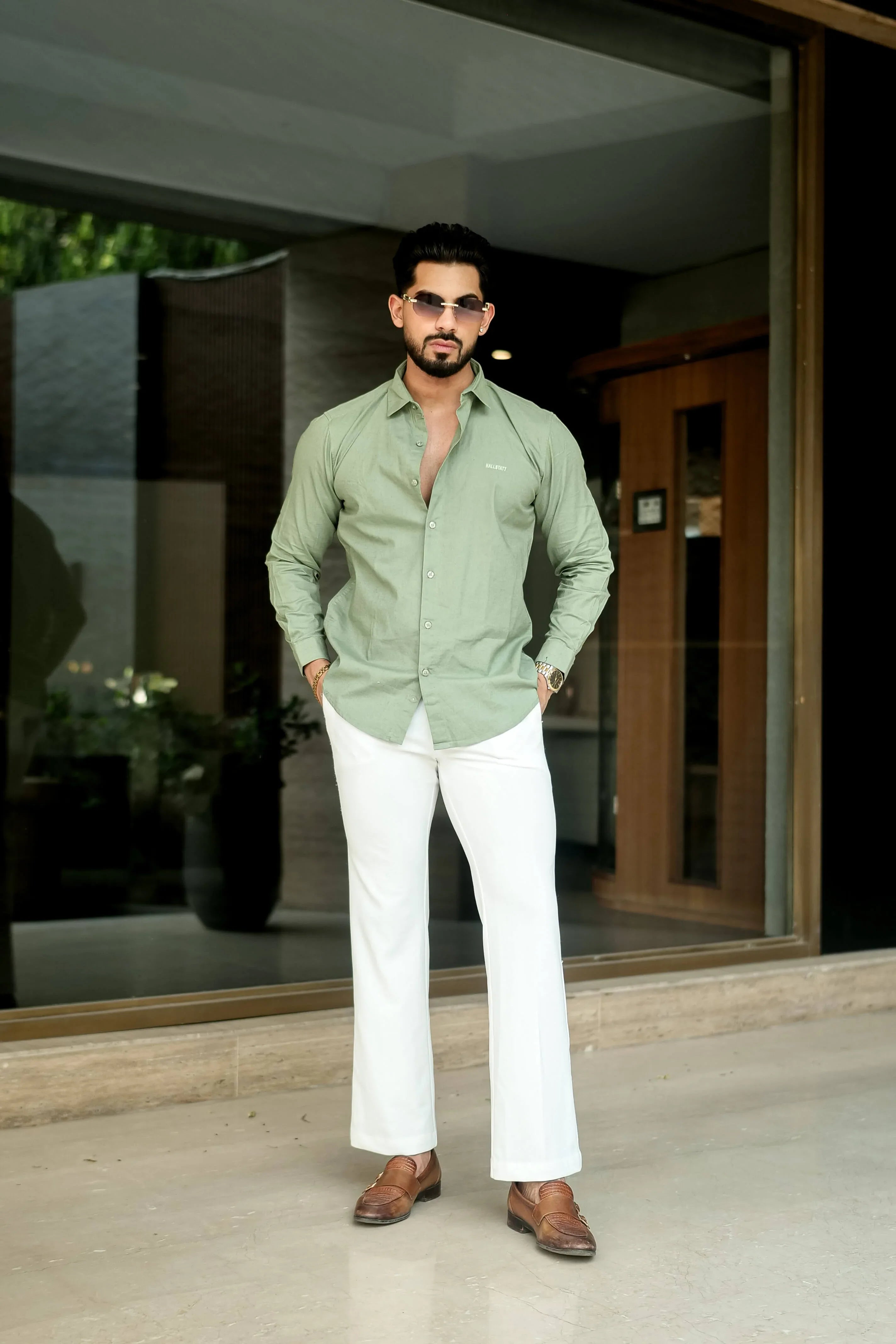 Sage Smart Casual Full-Sleeve Cotton Shirt