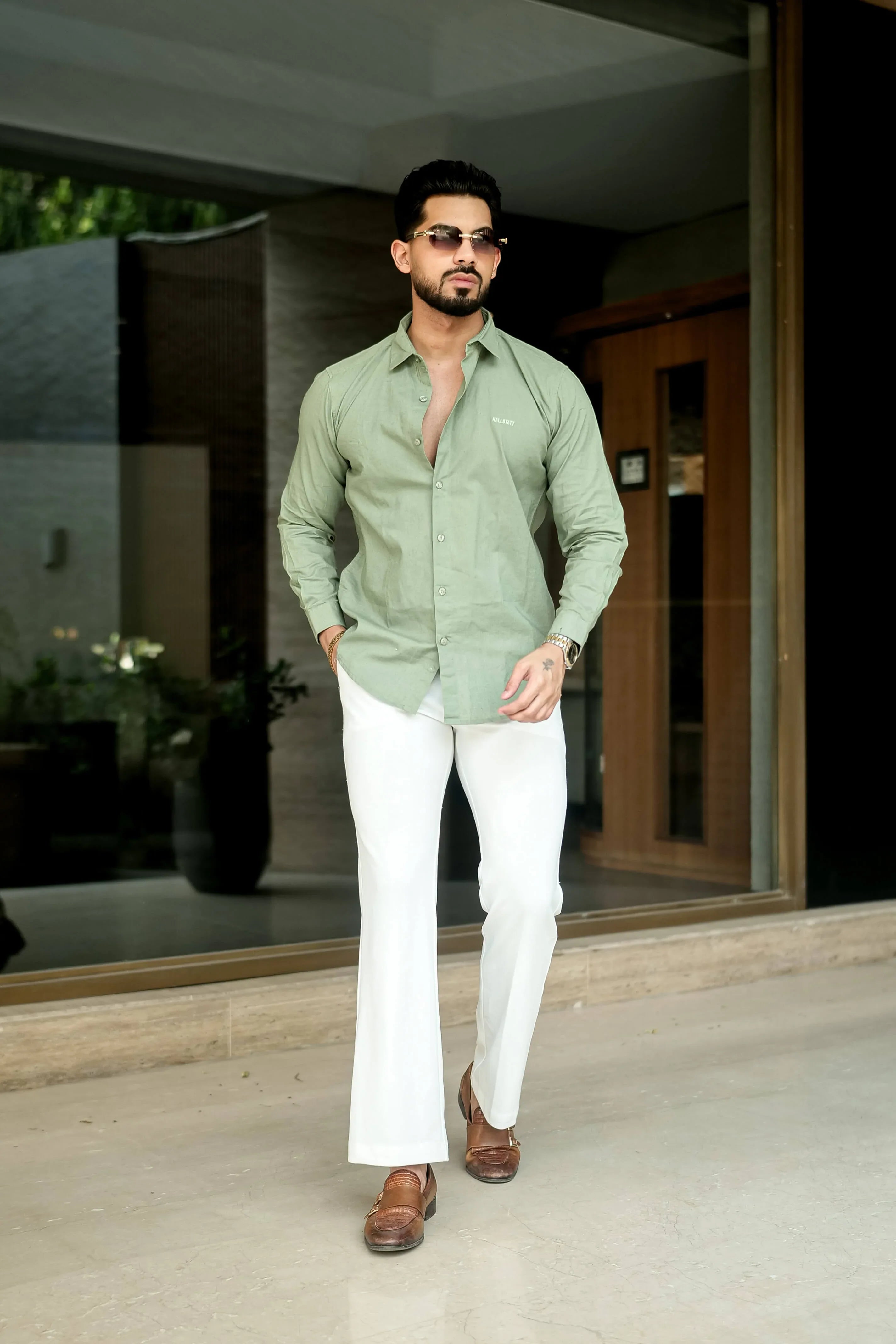 Sage Smart Casual Full-Sleeve Cotton Shirt