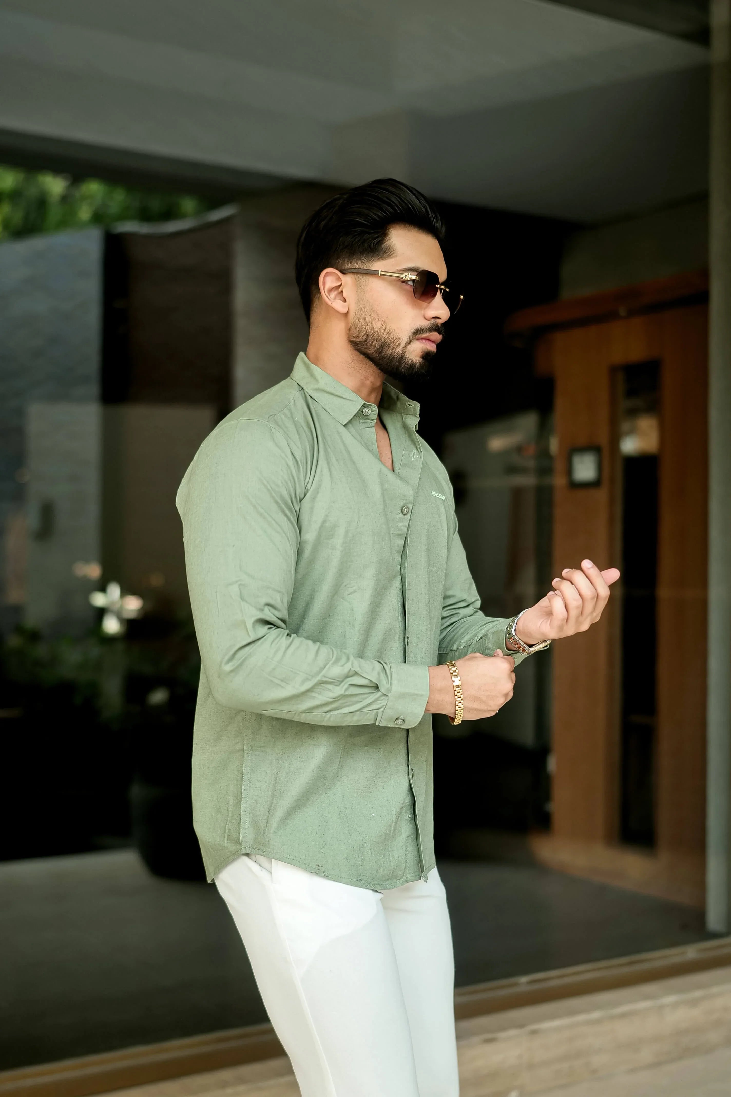 Sage Smart Casual Full-Sleeve Cotton Shirt