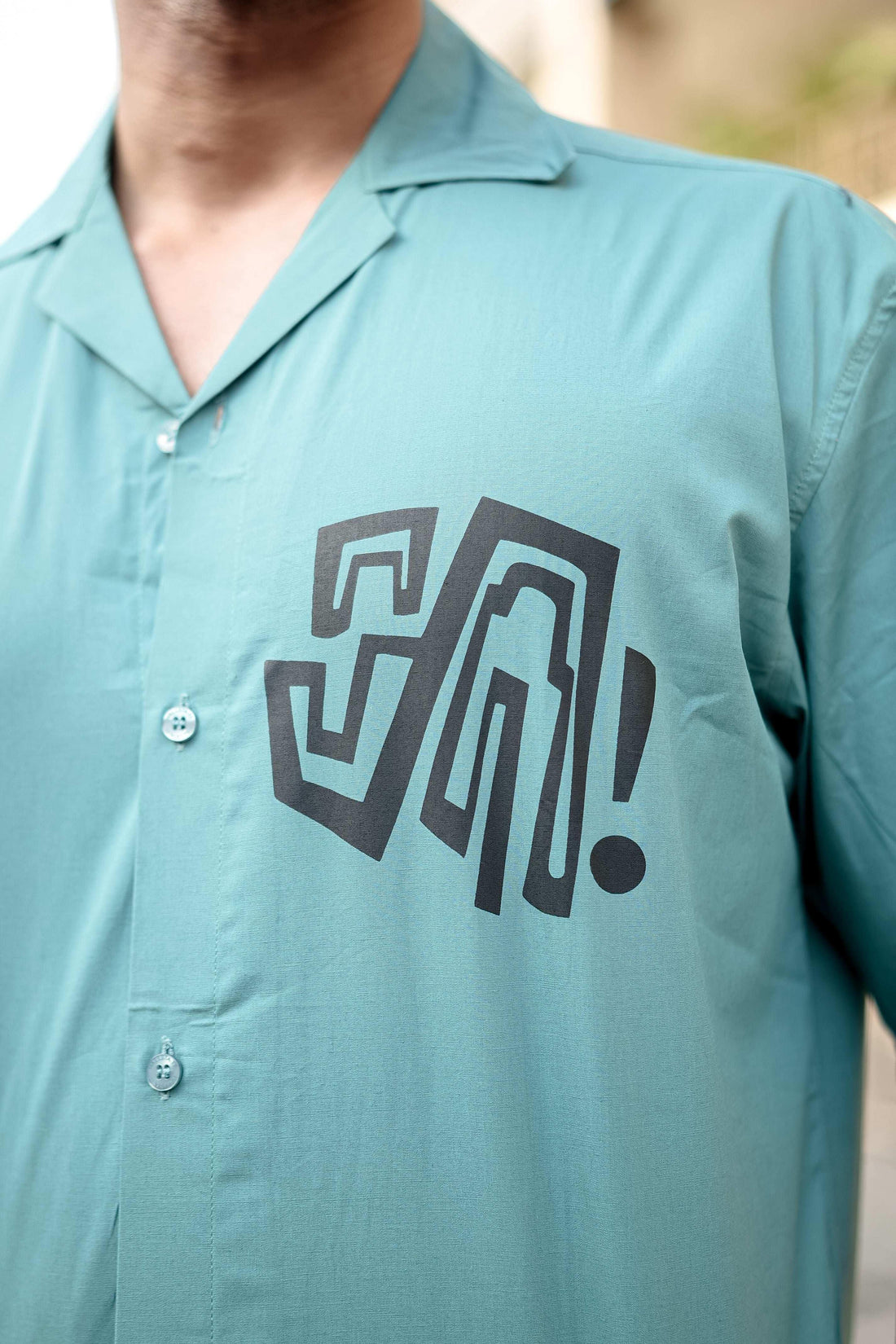 Soft Ciyan Cuban Collar Shirt with Tiger Back Print