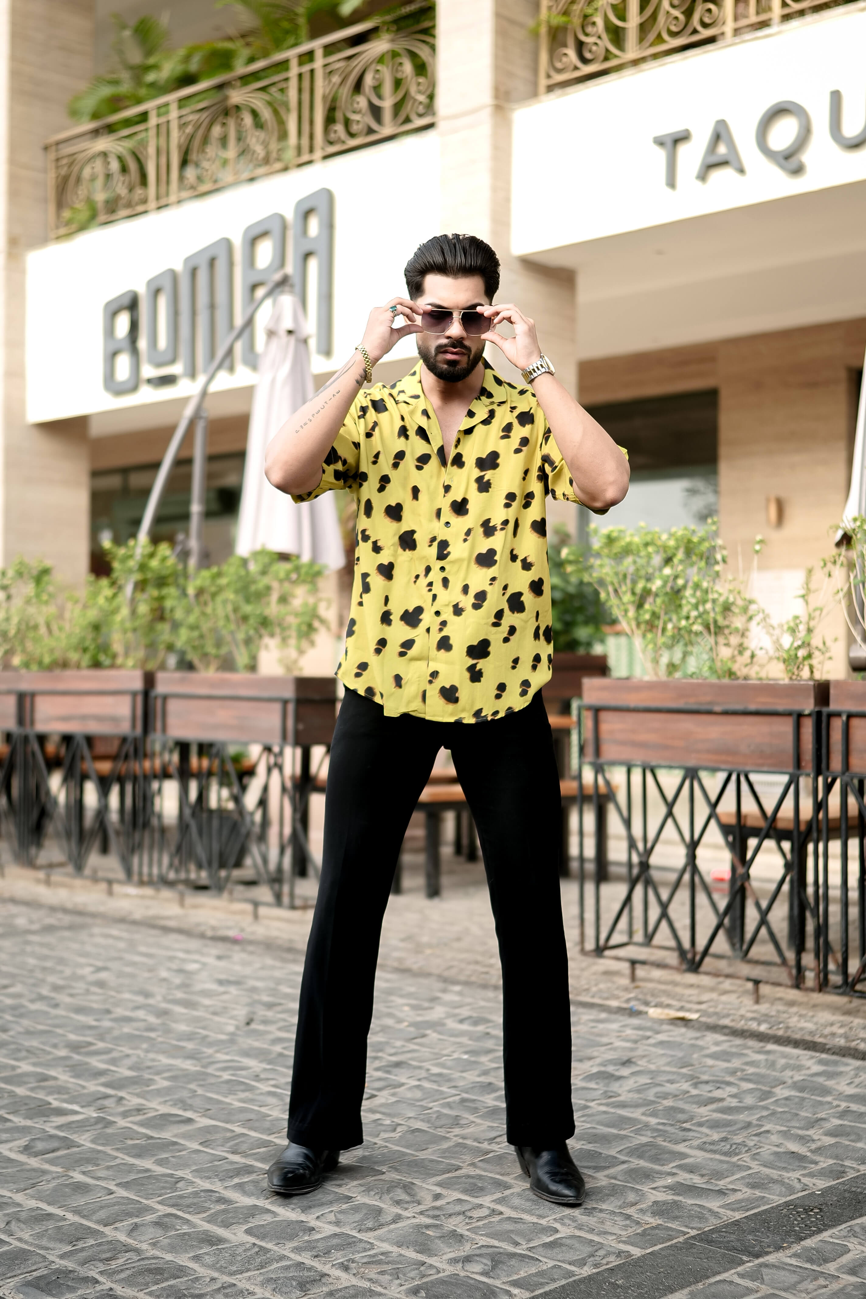 Yellow Leopard Print Resort Shirt