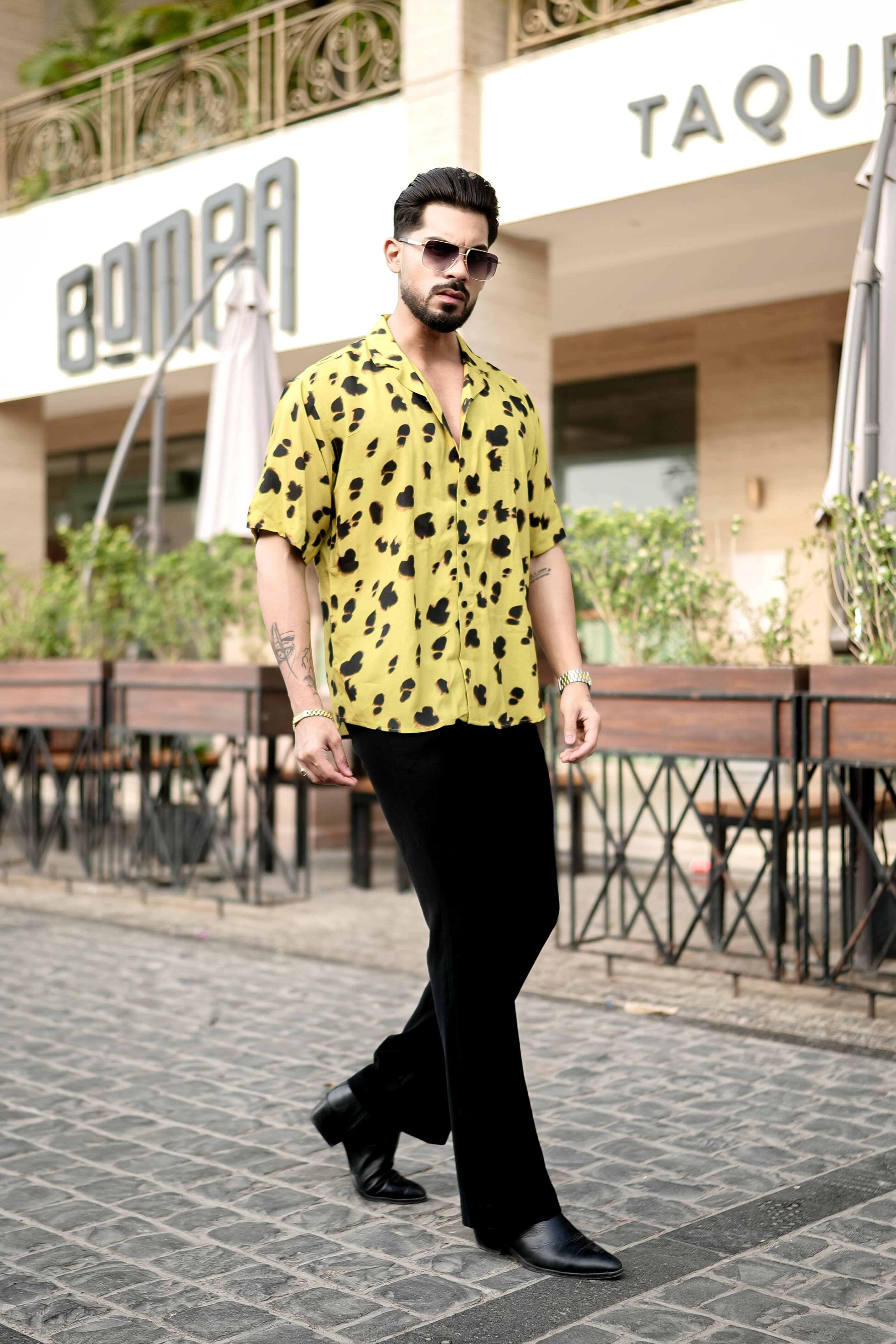 Yellow Leopard Print Resort Shirt