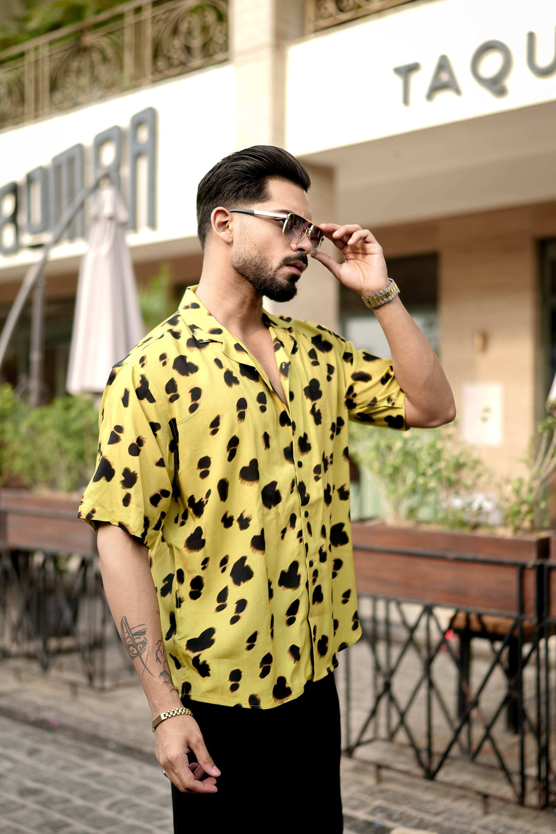 Yellow Leopard Print Resort Shirt
