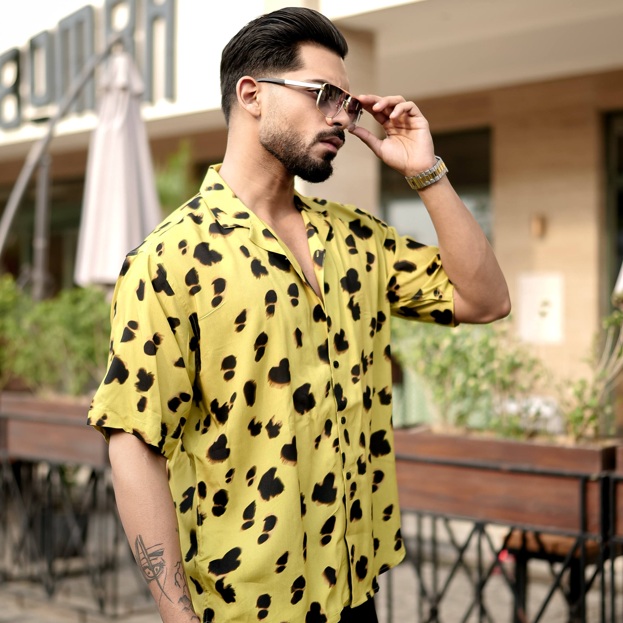 Yellow Leopard Print Resort Shirt