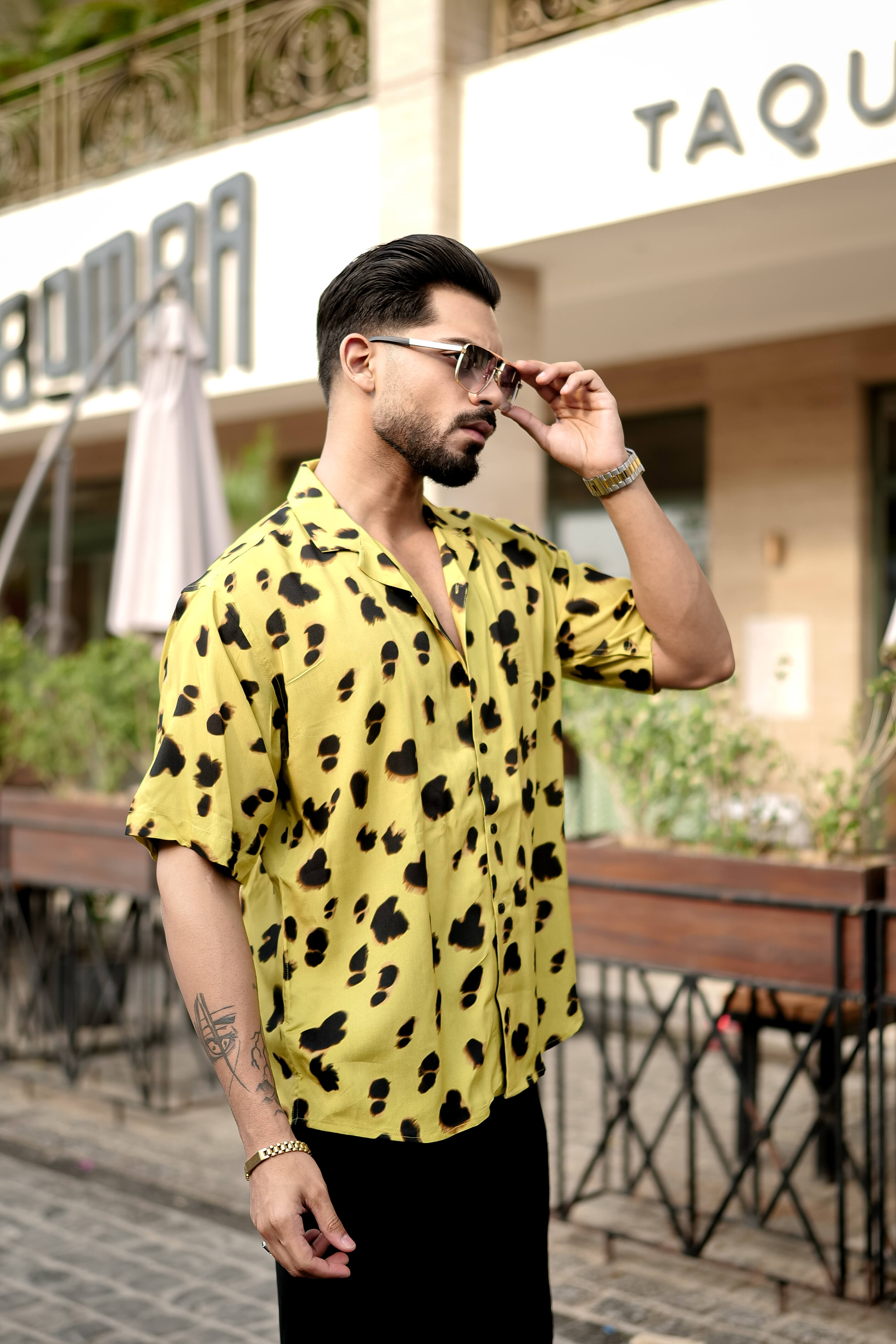 Yellow Leopard Print Resort Shirt