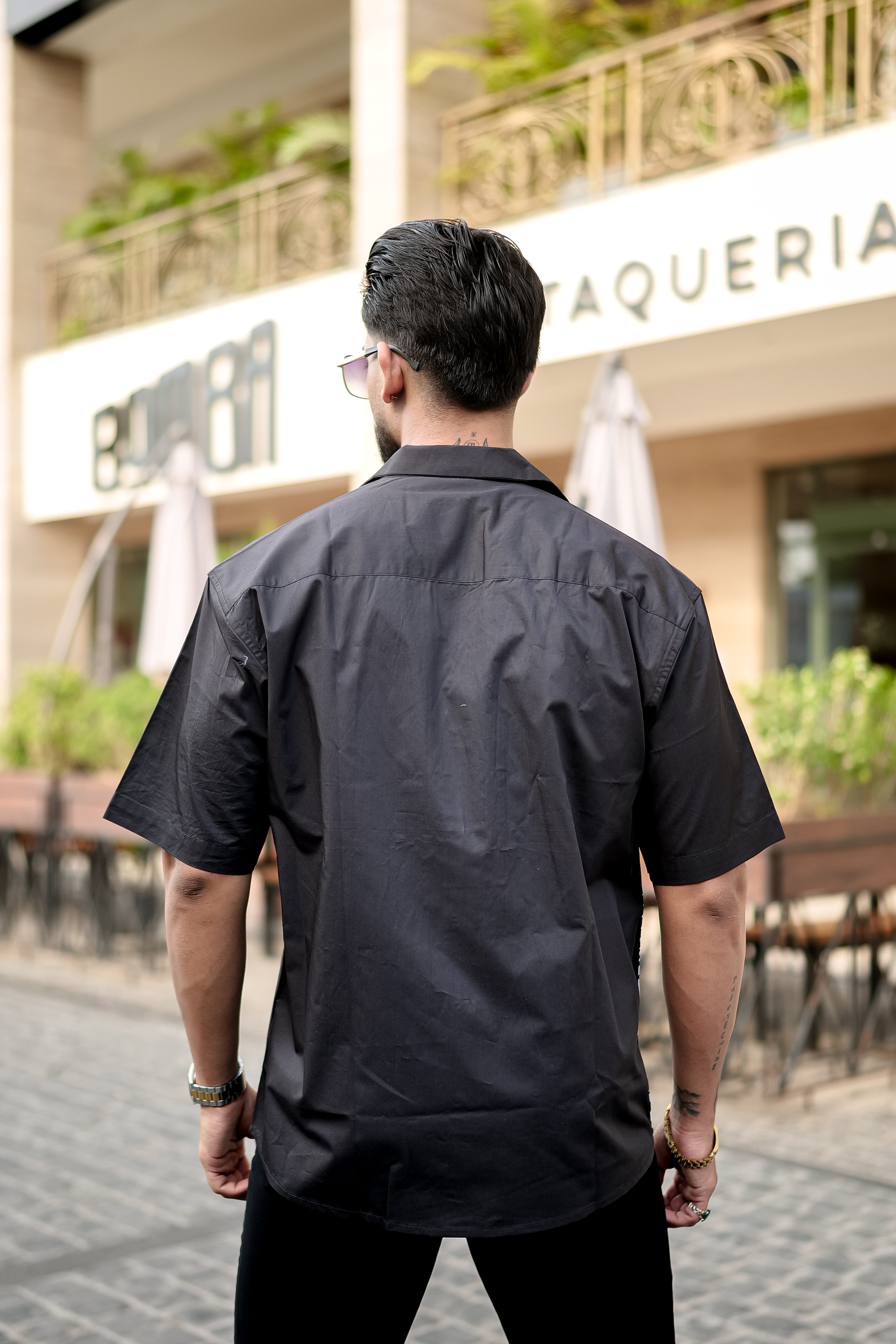 Monochrome Echo Abstract Print Cuban Collar Shirt – Statement Street Style in Black & White