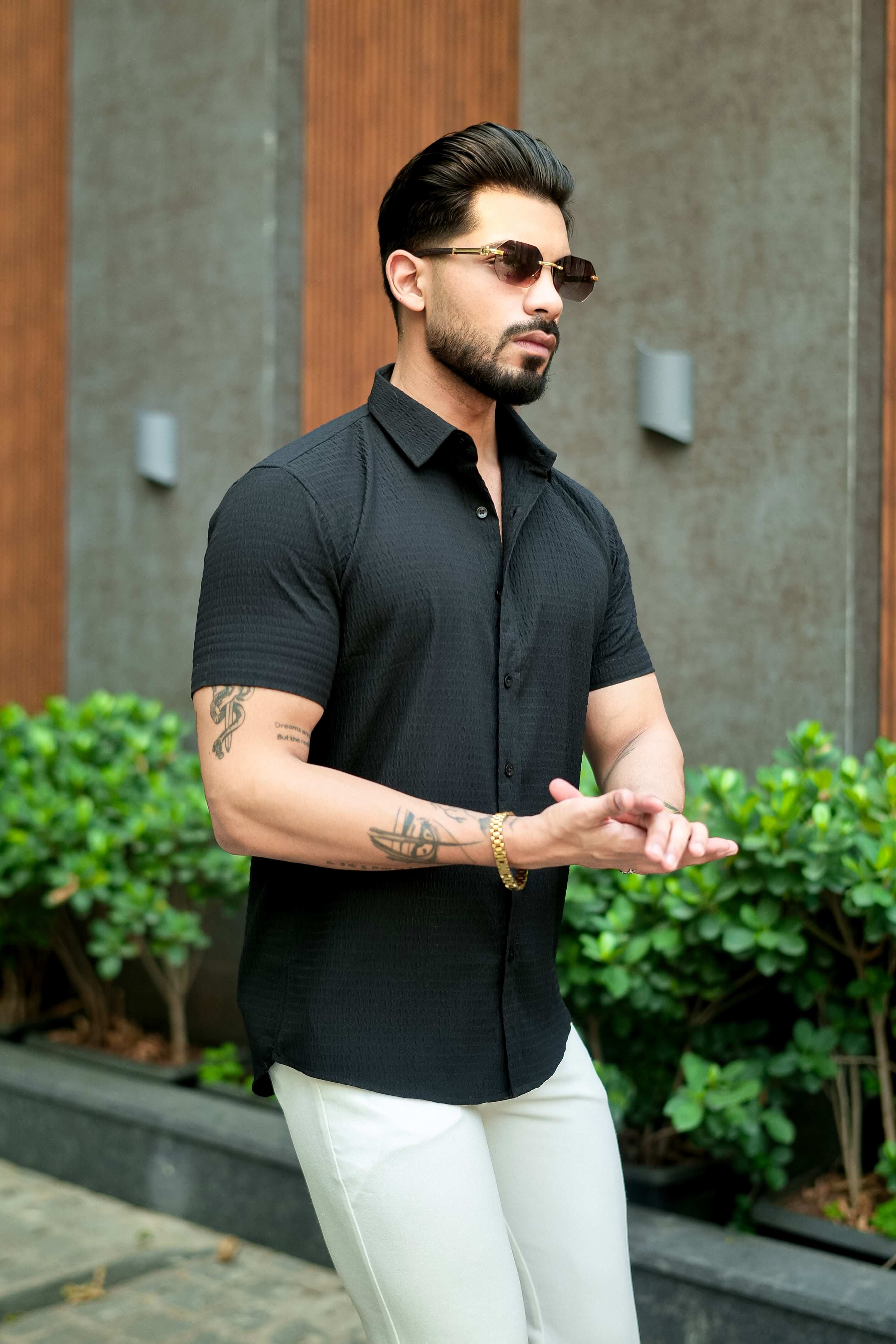 Classic Black Short Sleeve Casual Shirt