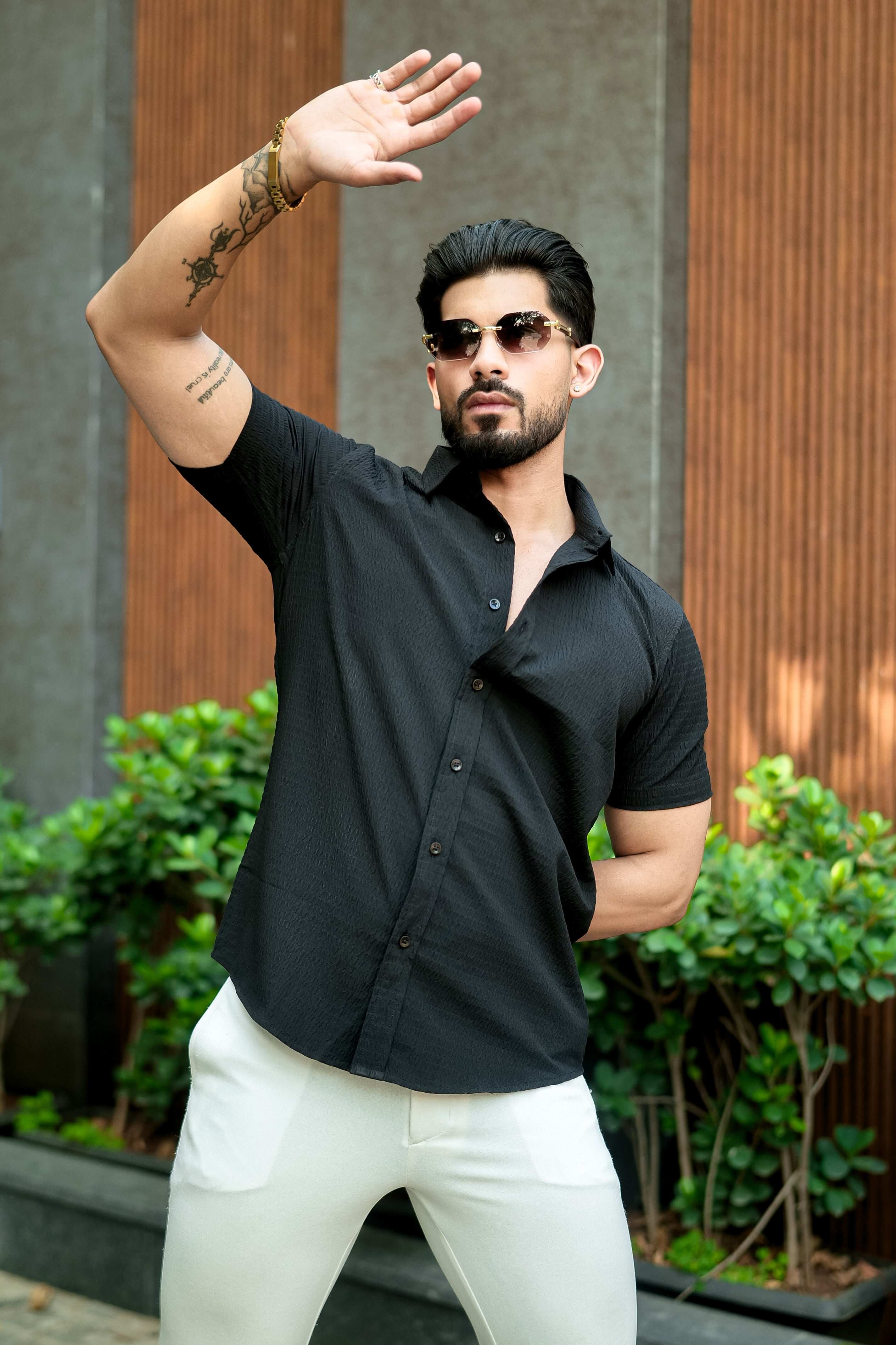 Classic Black Short Sleeve Casual Shirt