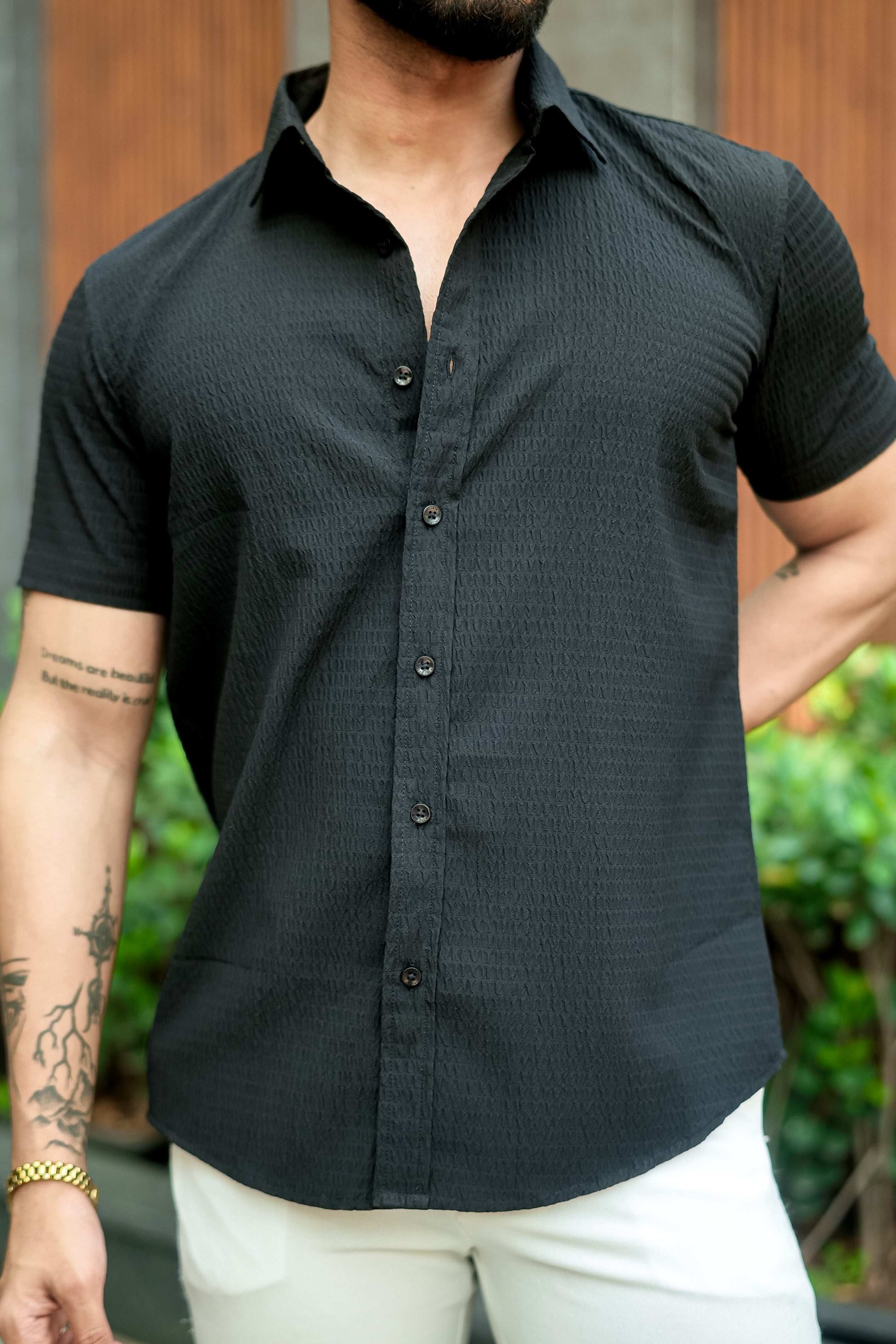 Classic Black Short Sleeve Casual Shirt