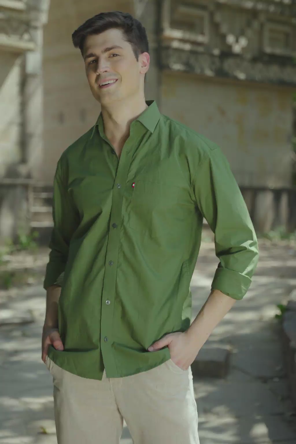 Men's Green Cotton Poplin Shirt