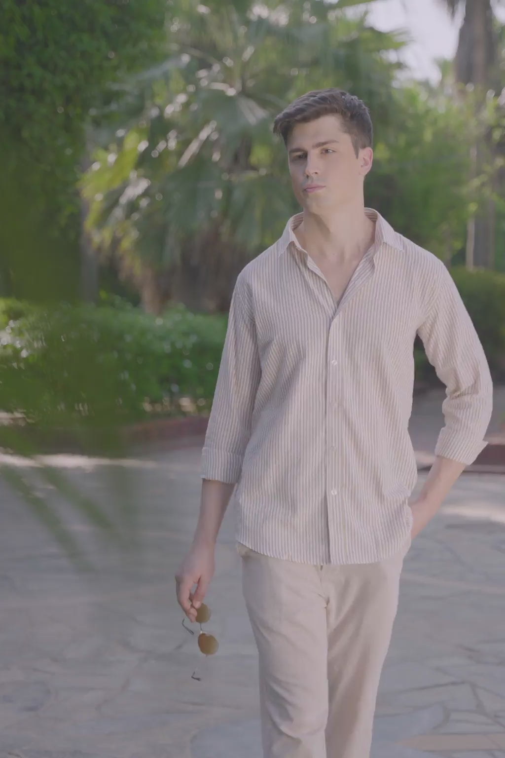 Beige Striped Cotton Linen Shirt – Effortless Coastal Charm