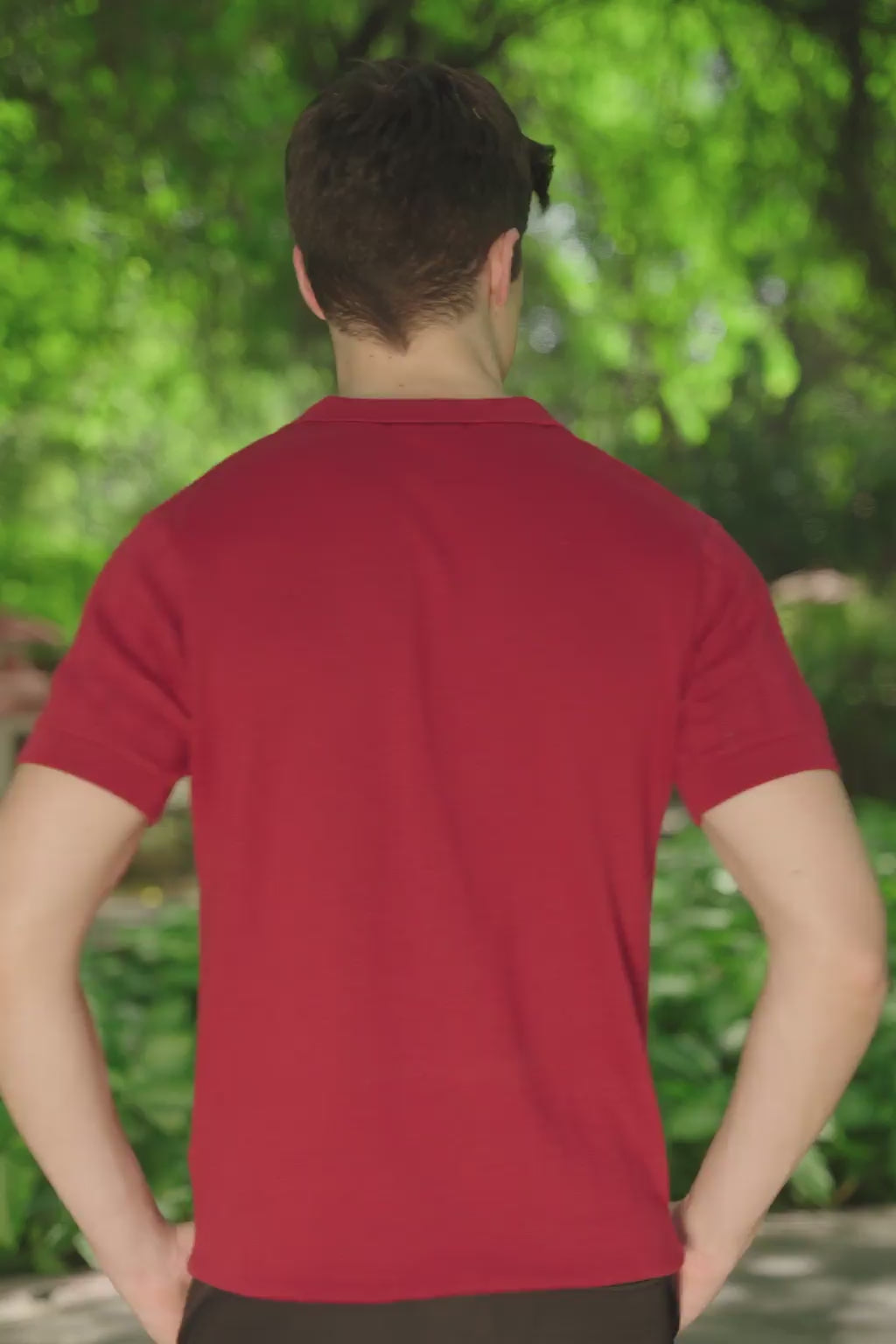 Brick Red Ribbed Knit Polo Shirt
