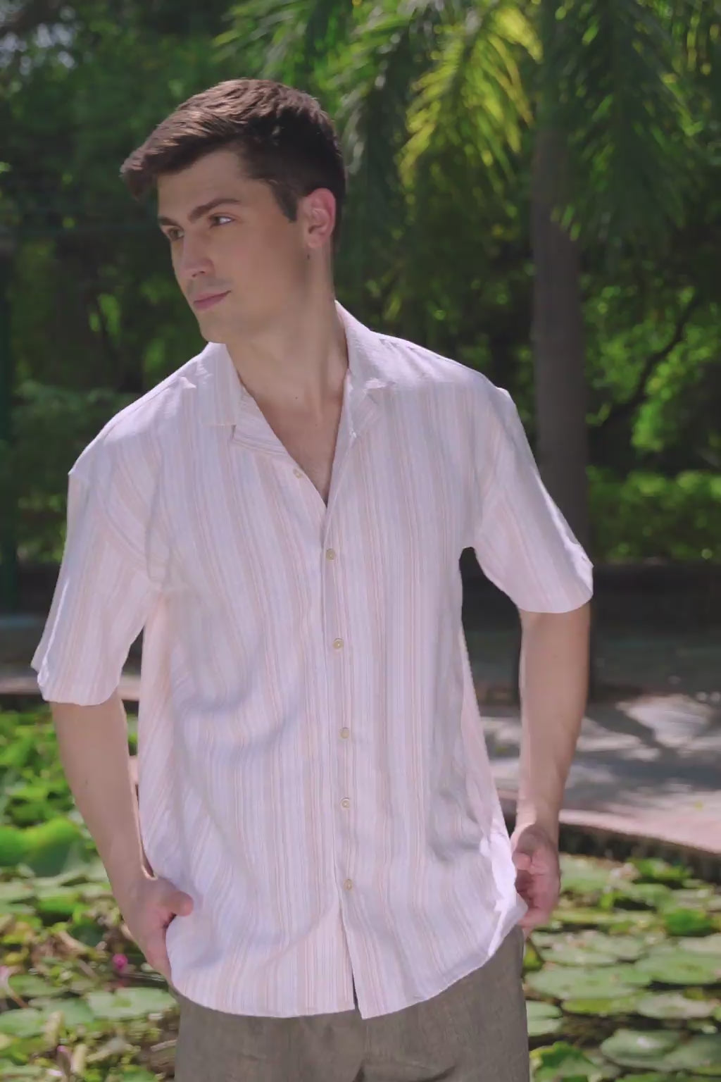 Men's Beige Stripe Drop Shoulder Shirt